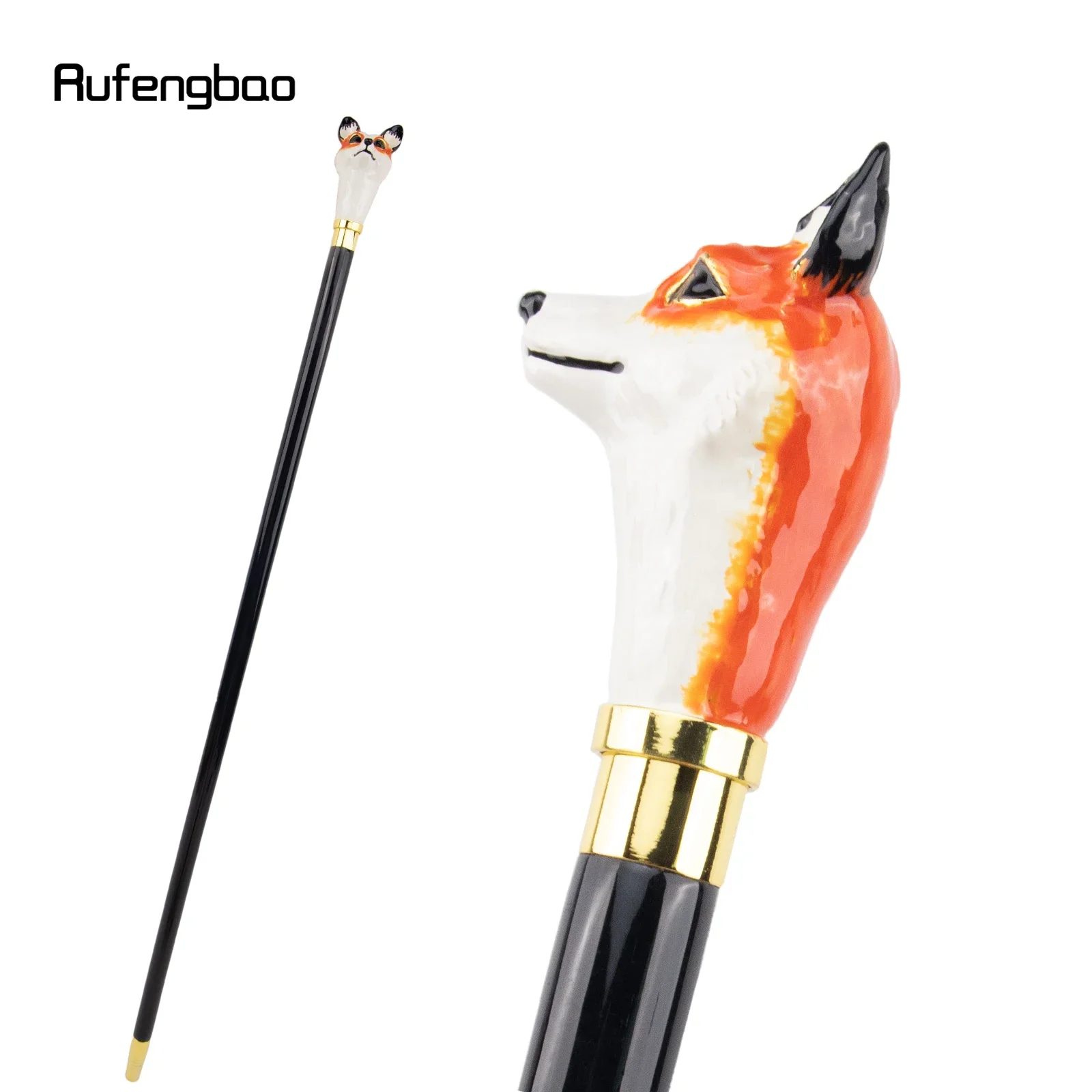 Wood Filler Stick - ไม้เท้าไม้แกะสลักลายหัวสุนัขจิ้งจอกสีแดง แบบข้อต่อเดียว ไม้เท้าแฟชั่น ไม้เท้าตกแต่ง ไม้เท้าสำหรับฮาโลวีน ไม้เท้าทรงกระบอง